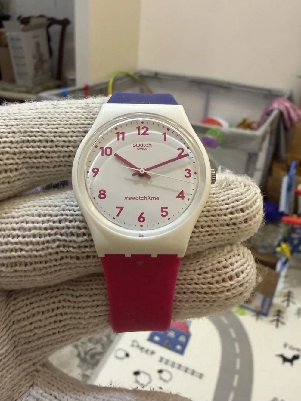 Swatch Gent IN THE BLOCK Men's Women's Watch 34mm White Pink Blue SO28W400
